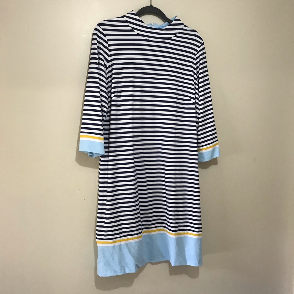 SOLD. J.McLaughlin Nautical Dress Striped Blue Sz XL